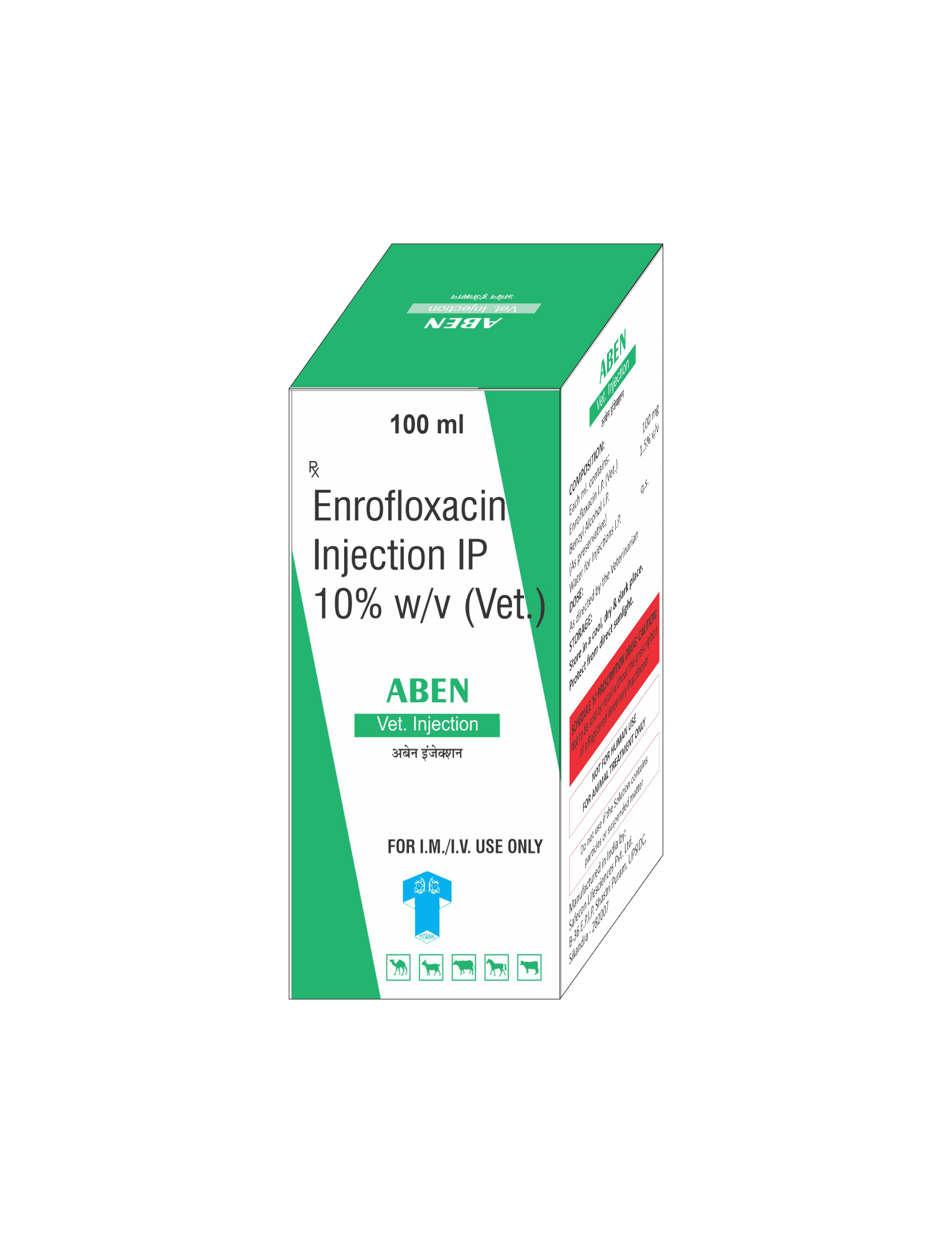 ABEN INJ (Antibiotic - mastitis & metritis) for cows, buffaloes, and livestock - Titanic Pharmaceuticals Pvt. Ltd.