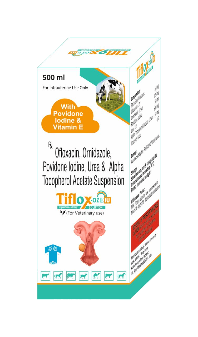 Tiflox-OZE IU. (Reproductive Health - metritis) for cows, buffaloes, and livestock - Titanic Pharmaceuticals Pvt. Ltd.